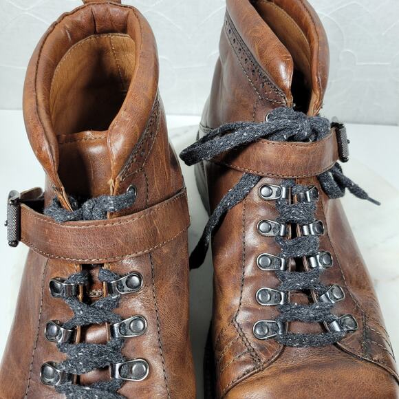 Frye George Norwegian Hiker Boots Mens 13 Brown Buckle Leather - Picture 9 of 16